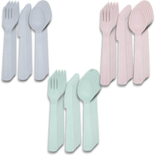 Laden Sie das Bild in den Galerie-Viewer, Besteck Mehrweg Party Camping Gabel Messer Löffel Kunststoff Plastik Set