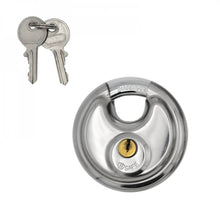Laden Sie das Bild in den Galerie-Viewer, Vorhängeschloss Diskusschloss Rundschloss Edelstahl Anhänger Rund 60 / 70 / 80 / 90 mm
