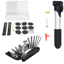 Laden Sie das Bild in den Galerie-Viewer, Fahrradpumpe + Multitool + Flickset Set Fahrrad Reparaturset Werkzeug Pumpe