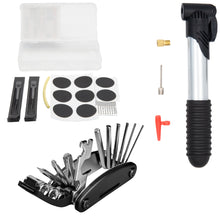 Laden Sie das Bild in den Galerie-Viewer, Fahrradpumpe + Multitool + Flickset Set Fahrrad Reparaturset Werkzeug Pumpe