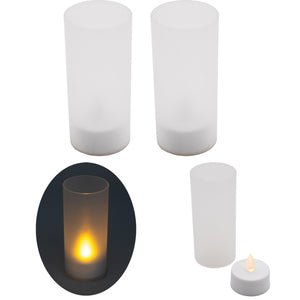 LED Windlicht Teelicht Kerze Batterie Glas Timer Warmweiß Kerzenhalter Flackernd