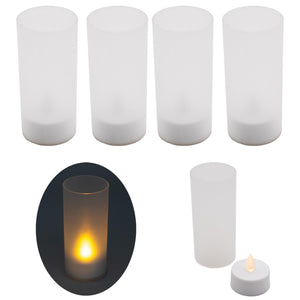 LED Windlicht Teelicht Kerze Batterie Glas Timer Warmweiß Kerzenhalter Flackernd