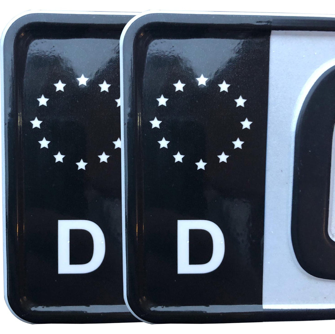 6x Kennzeichen Nummernschild Aufkleber, EU Feld Schwarz, inkl. 3x  Starter-Set
